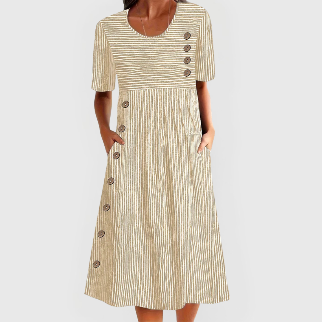 Striped Button-Front Midi Dress
