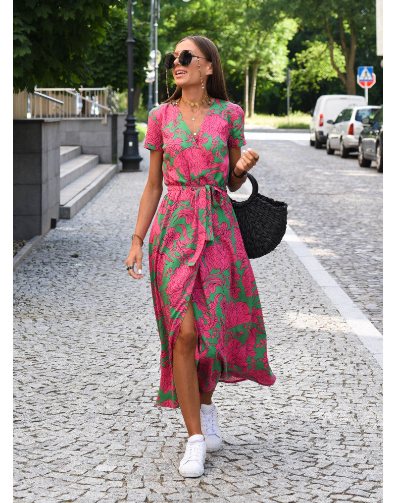 Floral Wrap Midi Dress