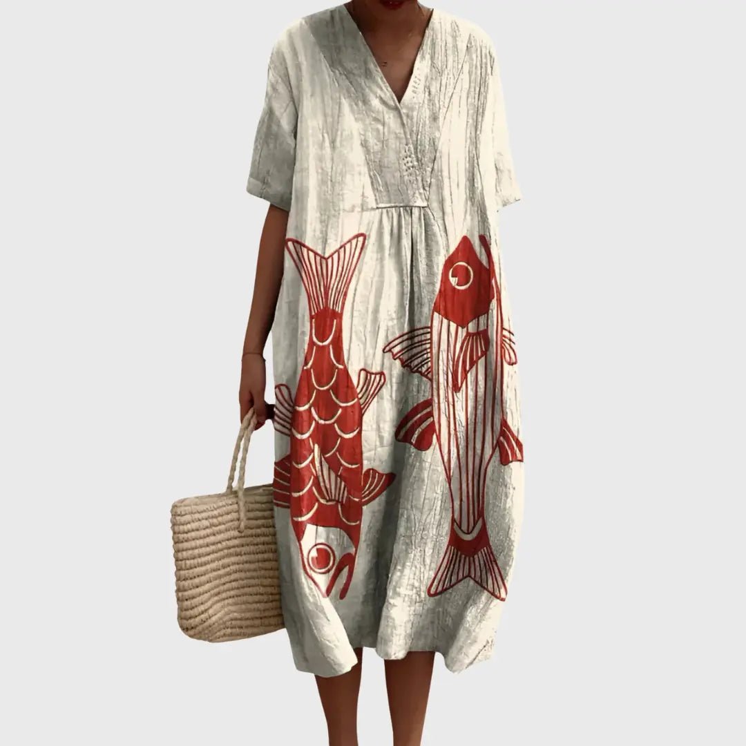 Koi Fish Print Relaxed Midi Dress