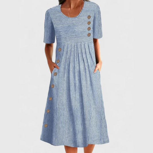 Striped Button-Front Midi Dress