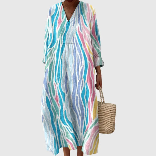 Watercolour Wave Print Maxi Dress
