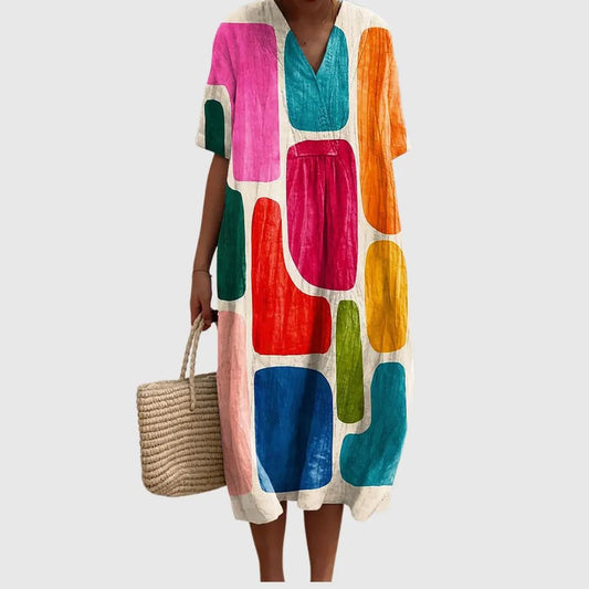 Retro Pop Colourblock Midi Dress