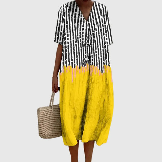 Ink Drip Contrast Midi Dress
