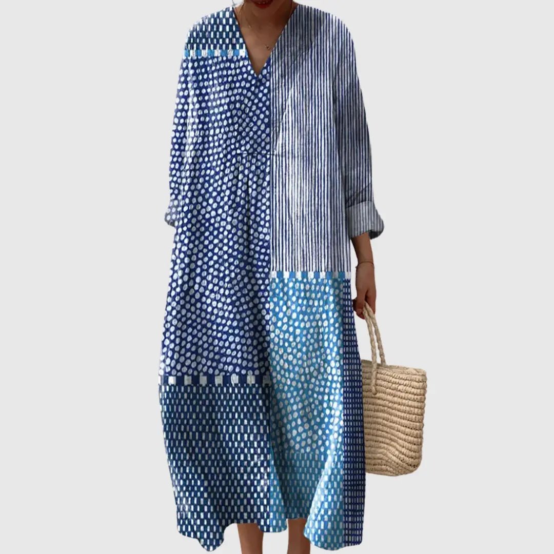 Patchwork Dots & Stripes Maxi Dress