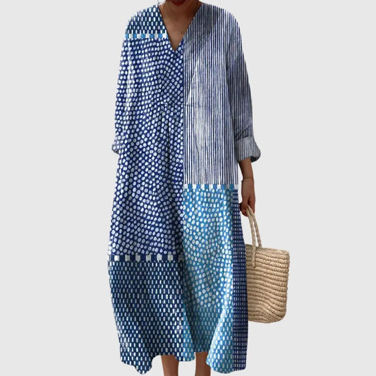 Patchwork Dots & Stripes Maxi Dress