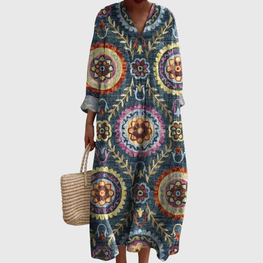 Boho Medallion V-Neck Maxi Dress