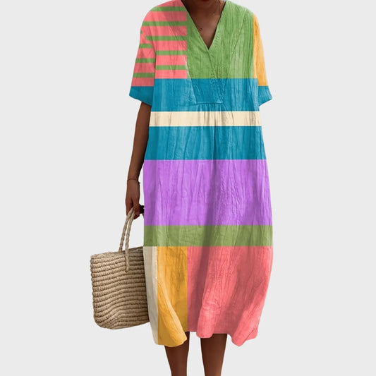Colourblock Breeze V-Neck Midi Dress