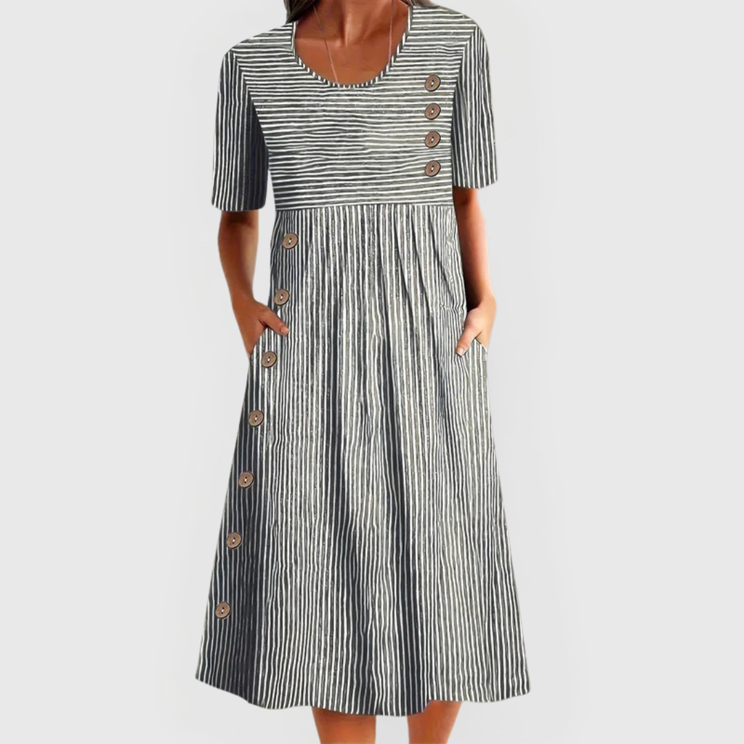 Striped Button-Front Midi Dress