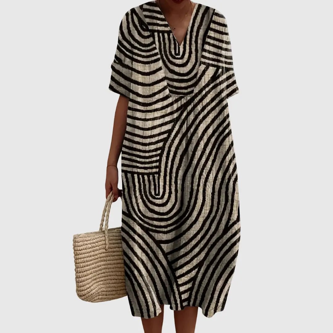 Monochrome Maze Print Midi Dress