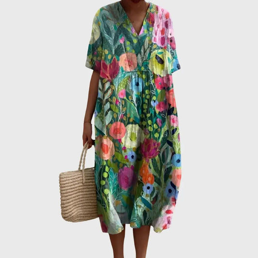 Garden Bloom Watercolour Midi Dress