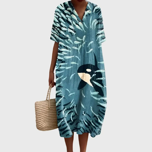 Ocean Dance Orca Print Midi Dress