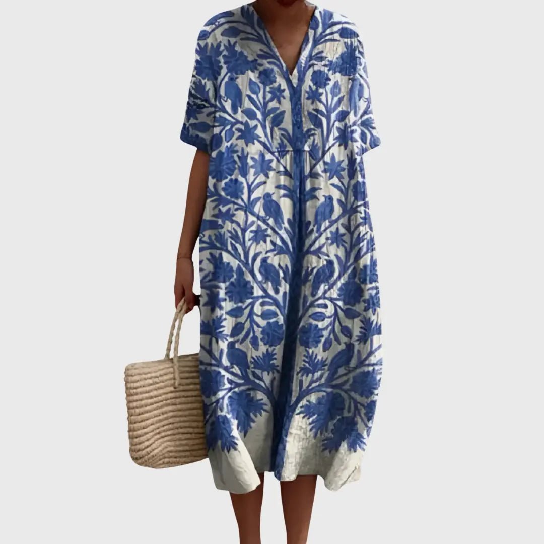 Delft Blue Botanical Midi Dress