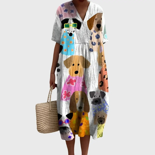Playful Pups Printed Midi Dress