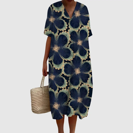 Midnight Bloom Relaxed Midi Dress