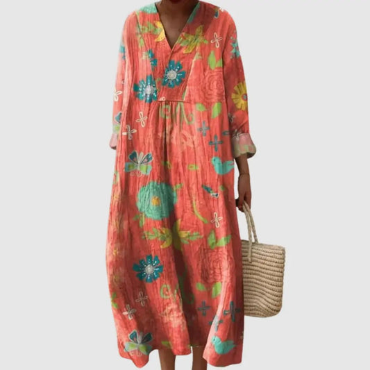 Coral Meadow Long Sleeve Dress