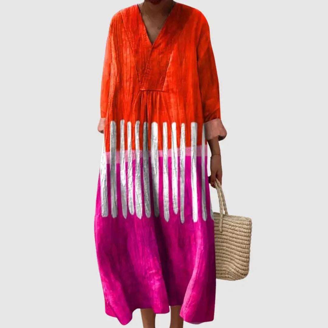 Bold Dip-Dye Long Sleeve Midi Dress