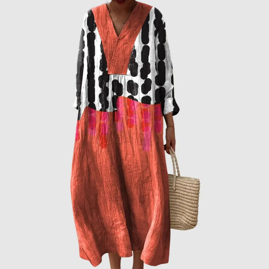 Coral Dot Brushstroke Midi Dress