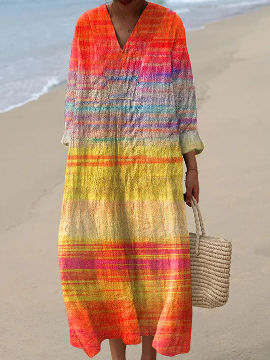 Casual Gradient Striped Midi Dress